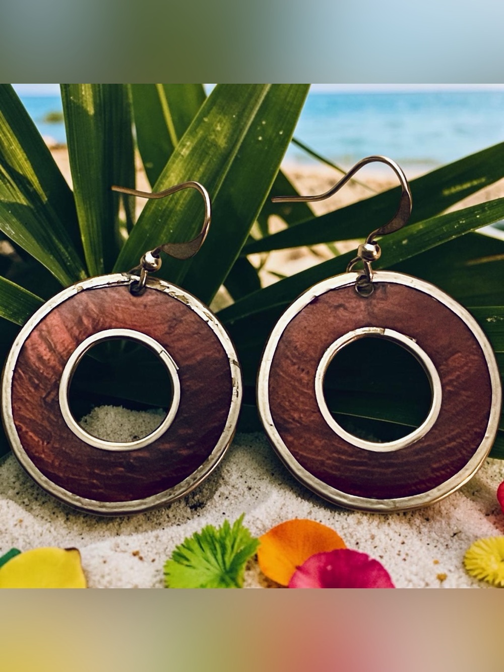 Capiz Shell Earrings by Culture Mix - Earth Brown
